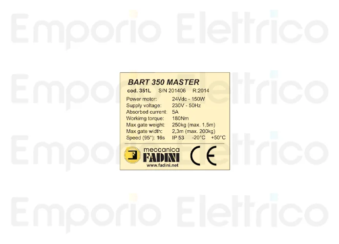 fadini pièce détachée étiquette bart 350 master pour bart 350 35058