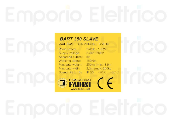 fadini pièce détachée étiquette bart 350 slave pour bart 350 35059