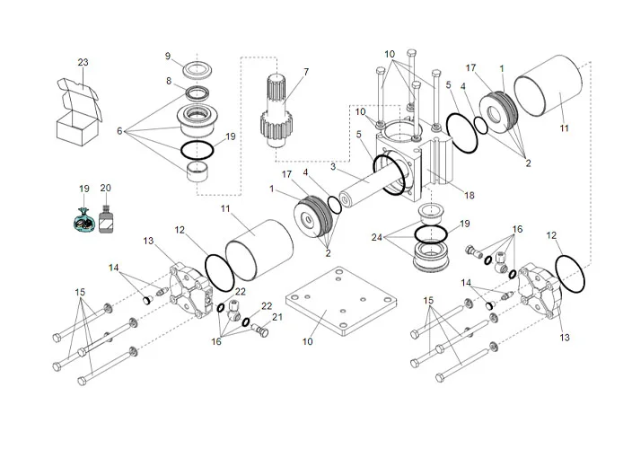 faac page pièce détachées pour moteur vérin 750 100° cp