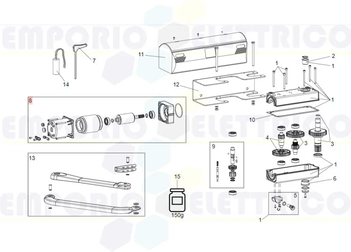 faac pièce détachée moteur 390/550 l/breeze l 230v 63003170