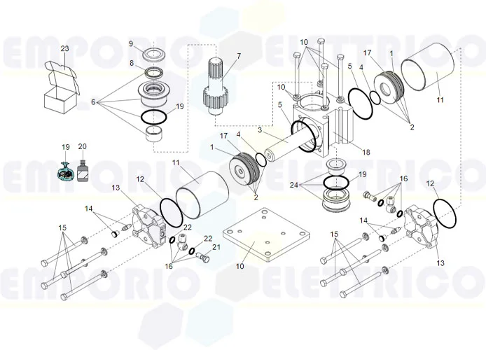 faac page pièce détachées pour moteur vérin 750 100° cp